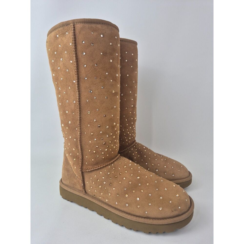 UGG Women's Chestnut Classic Tall Crystal Shearling Boots Size 11